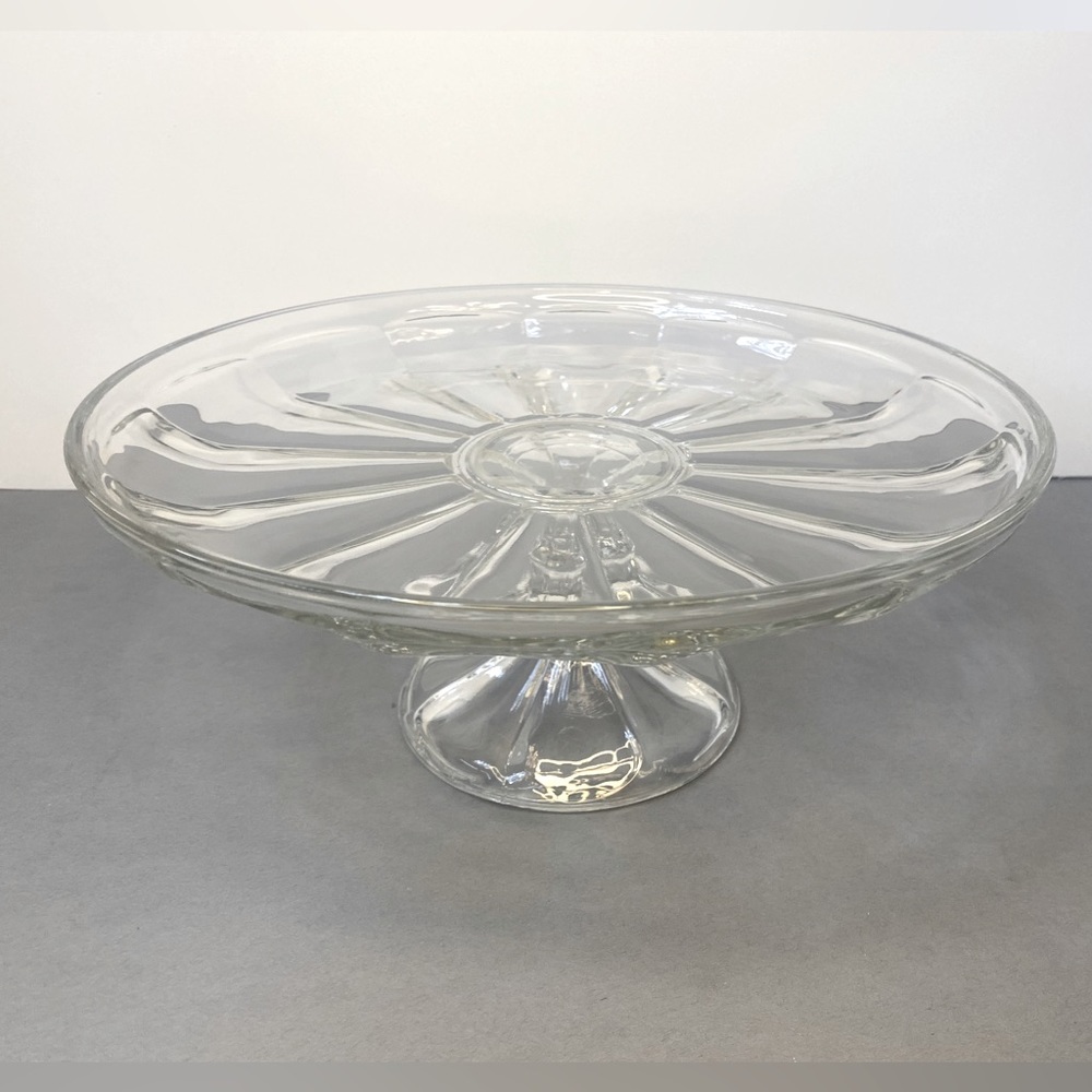 Vintage glass cake platter.  Brand new in box. Essentials brand.